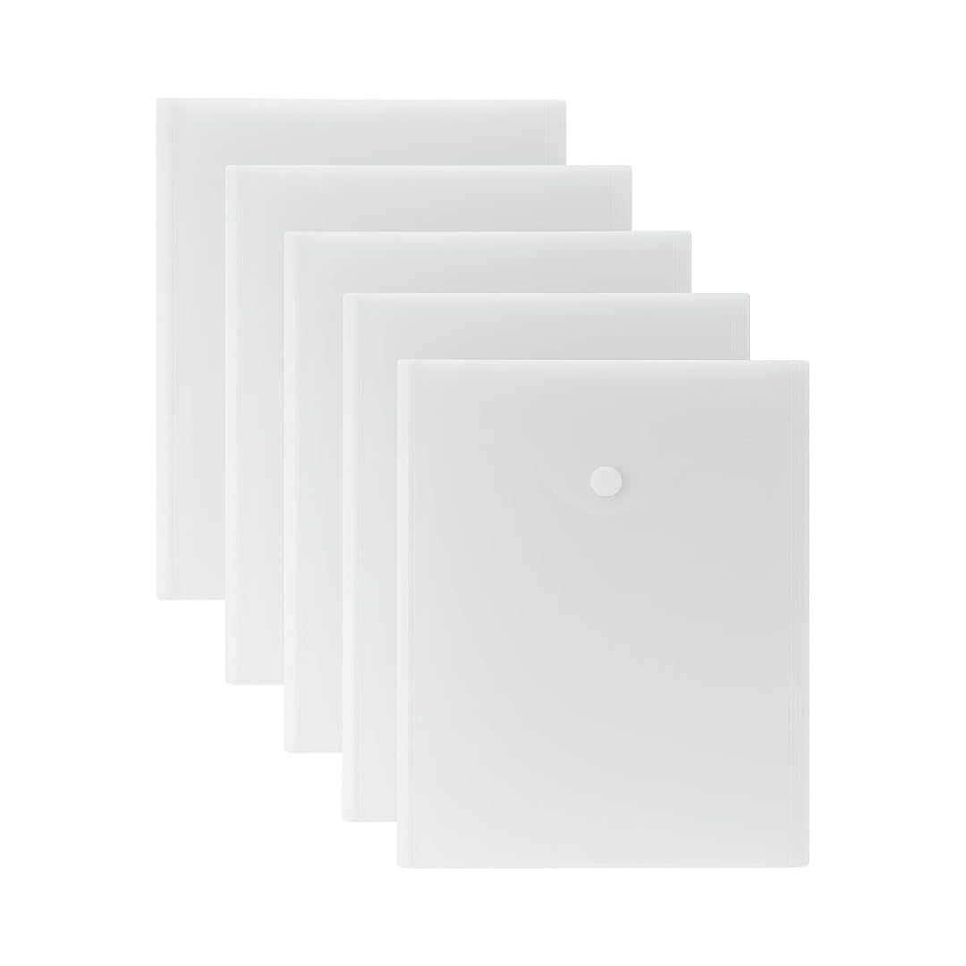 1ABOVE A5 Clear Popper Wallets - Pack of 5 Plastic Document Folders | Snap Closure | Transparent 1