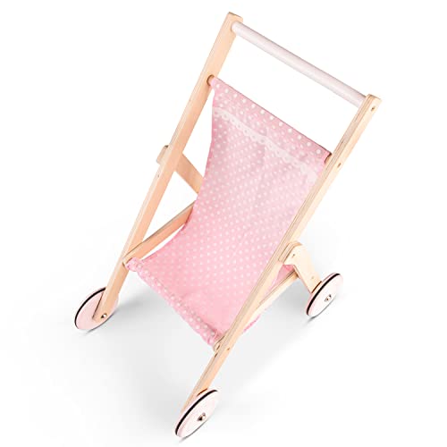 New Classic Toys Wooden Doll Stroller for Children 36 Months and Up - Pink/Natural 10