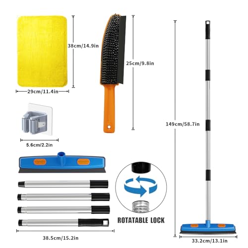 Woobroo - Rubber Brush Pet Hair Removal Broom with Squeegee and 149cm Adjustable Handle 7