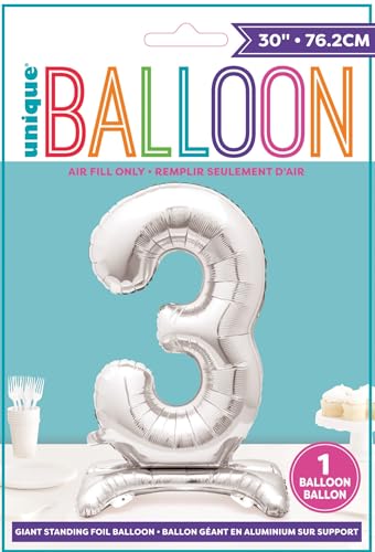 Majestic Silver Number 3 Foil Balloon - Elegant Standalone Party Decor (76cm)