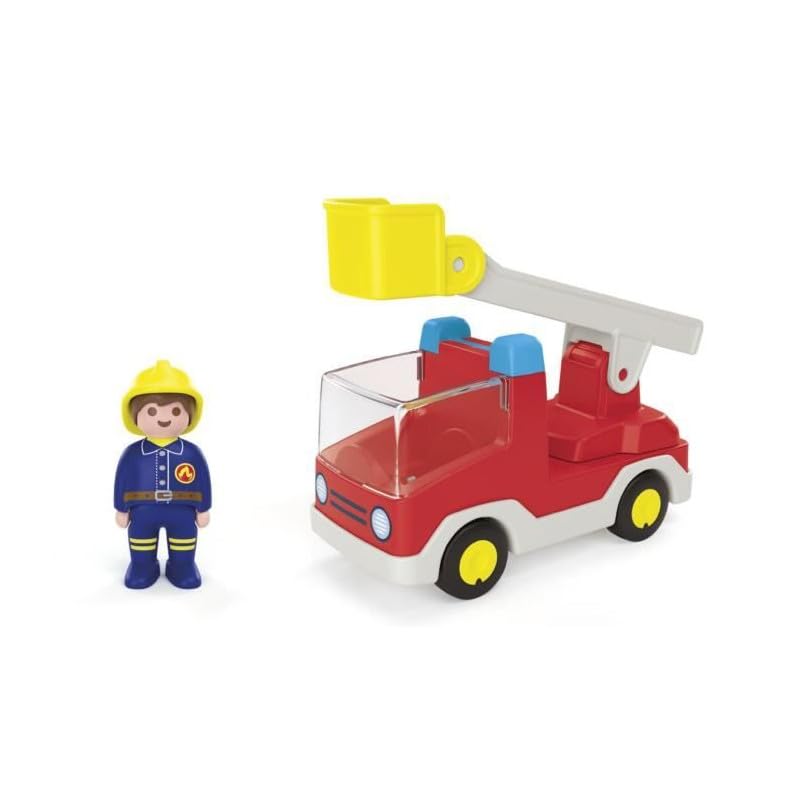PLAYMOBIL 71683 JUNIOR Ladder Unit Fire Truck - 360° Swiveling Ladder Rescue Vehicle for Toddlers