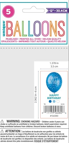 Happy Birthday Blue Latex Balloons - Pack of 5, 30cm Pearlised Birthday Party Decorations 6