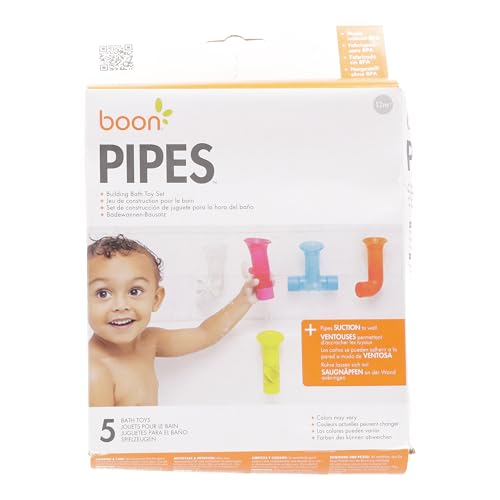 BOON PIPES Building Bath Toy Set - 5 Multicoloured Water Pipes for Toddlers 9m+ 5