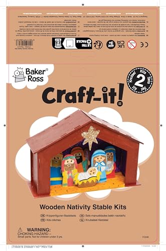 Baker Ross FC248 Wooden Nativity Stable Kit - Pack of 2, DIY Craft for Kids 9