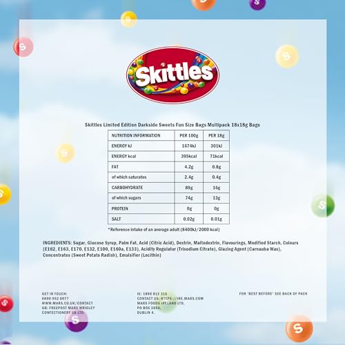 Skittles Darkside Fruity Chewy Sweets Party Pack - 18 Individually Wrapped Packs, 324g 4