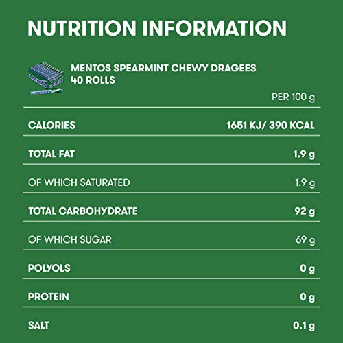 Mentos Spearmint Soft Mints - Refreshing Chewy Sweets with Natural Colours, Vegetarian Friendly - 40 Rolls 10