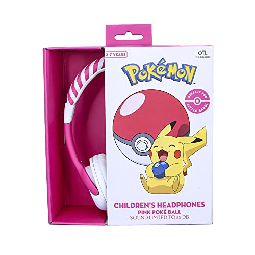 OTL Technologies Kids Headphones - Pokémon Pink Pokéball for Ages 3-7 Years - Universal 3.5mm Jack