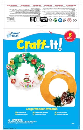Baker Ross FE907 Large Wooden Wreath Blanks - Pack of 6 Craft Kits for Kids 6