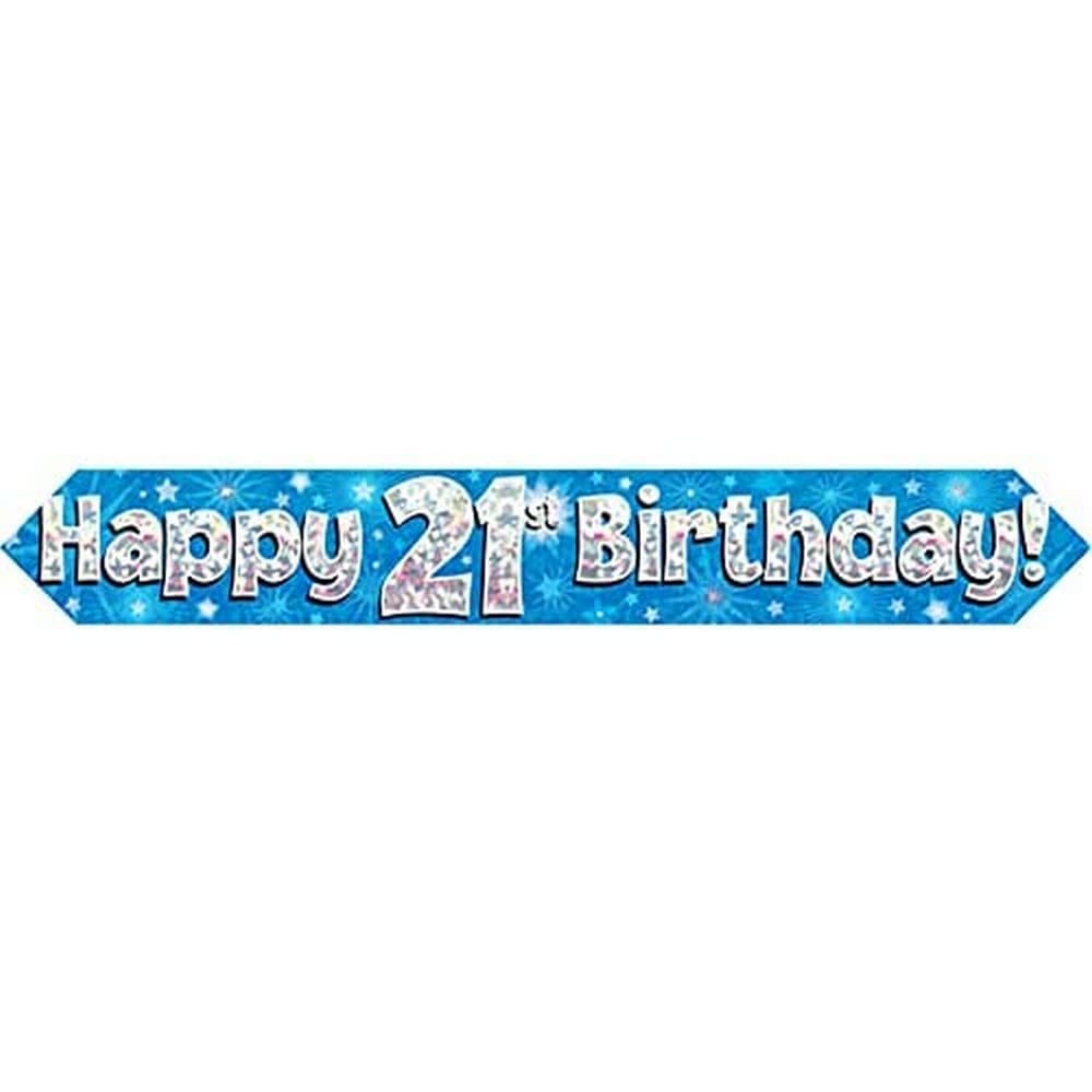 OakTree Happy 21st Birthday Banner - Blue Holographic | 9ft Length | Polyester