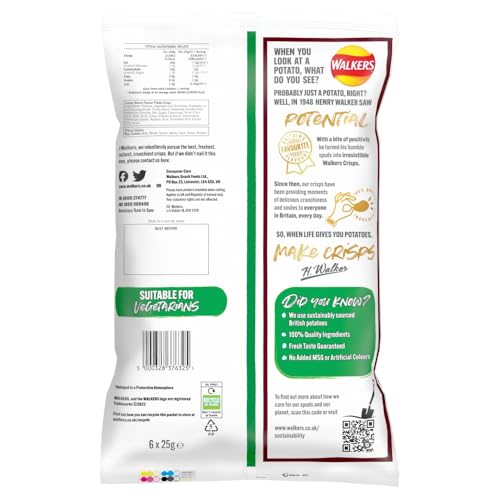 Walkers Smoky Bacon Flavour Crisps Multipack 6x25g 6