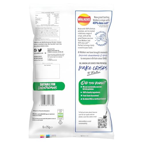 Walkers Less Salt Mild Cheese & Onion Crisps Multipack 6 x 25g 8