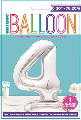 Majestic Silver Number 4 Foil Balloon - Elegant Standalone Party Decor for Milestone Celebrations 3