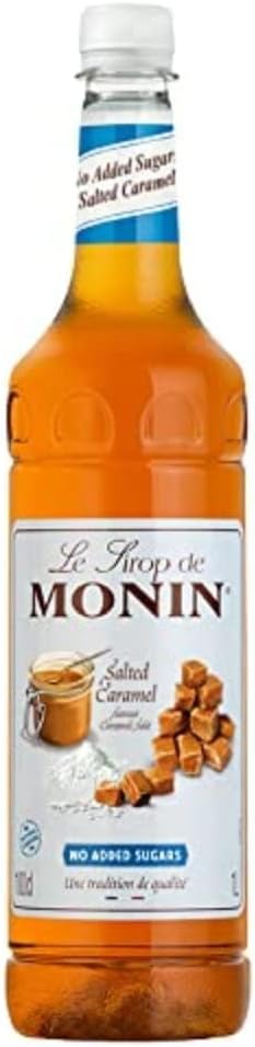 Monin Salted Caramel No Added Sugar Syrup 1L - Beverage Flavoring for Coffee, Cocktails & Frappes