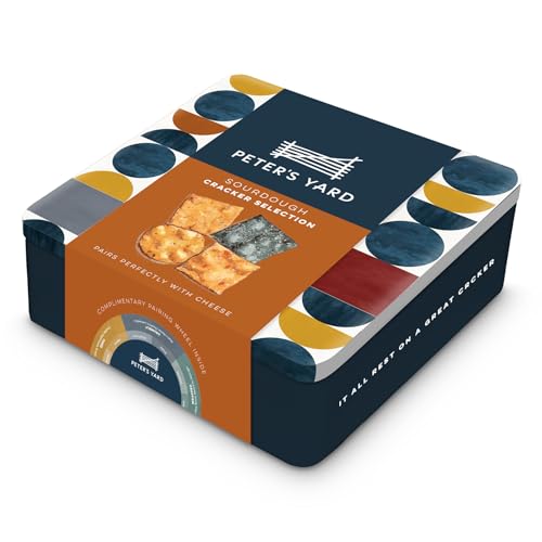 Peter's Yard Sourdough Crackers Selection Tin - Original, Rye & Charcoal, Rosemary & Sea Salt, Pumpkin & Sunflower 6