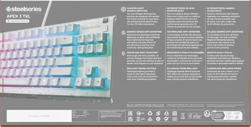 SteelSeries Apex 3 TKL White RGB Gaming Keyboard - UK Layout - 8-Zone RGB - Whisper-Quiet Switches - Water Resistant 9