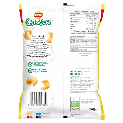 Walkers Quavers Cheese Flavour Potato Snacks 34g (Case of 30) 5
