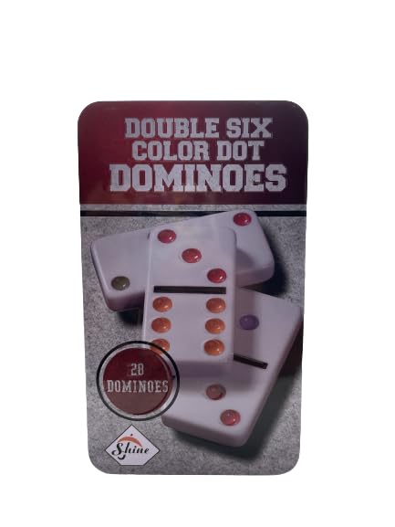SHINE Double Six Dominoes Set with Color Dot Design in Metal Tin 4