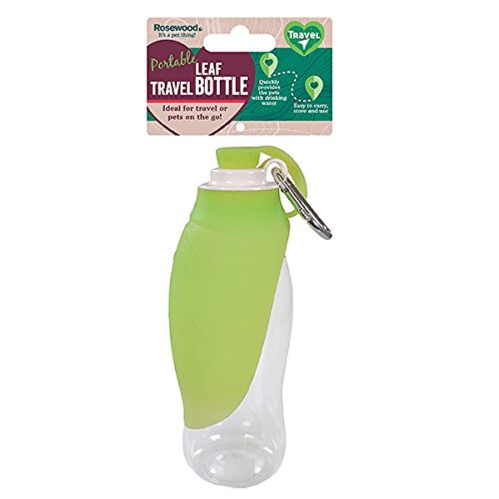 Rosewood Portable Leaf Travel Water Bottle for Large & Medium Dogs | Clear/Green Plastic