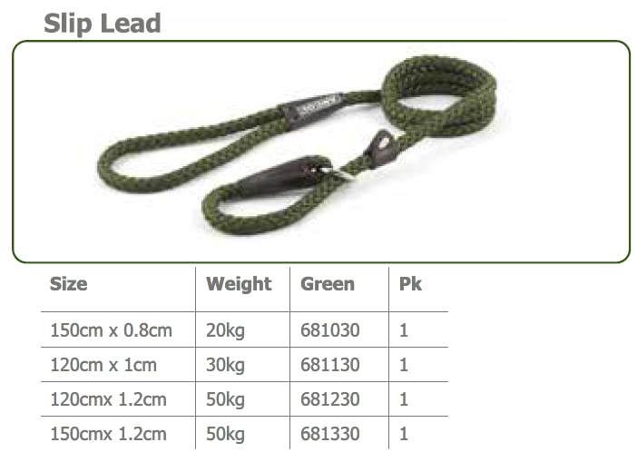 Ancol Heritage Nylon Rope Slip Lead - Green | 1.5m Length x 12mm Diameter | Size 4-8 3