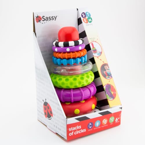Sassy Stacks of Circles Stacking Toy - 9 Pieces for Ages 6m+ | Fine Motor Skill Development