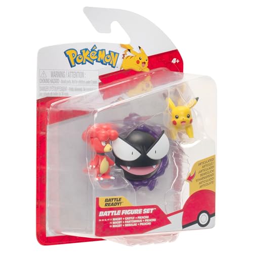 Pokémon Battle Figure 3 Pack - 2-Inch Pikachu & Magby, 3-Inch Gastly with Articulated Limbs 7