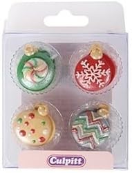 Culpitt - Christmas Bauble Sugar Pipings Edible Royal Icing Decorations Pack of 12
