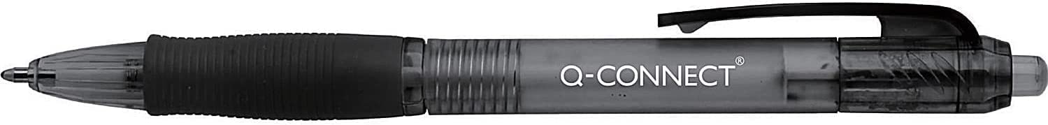 Q-Connect Retractable Ballpoint Pen KF00267 - Black Ink, Medium Tip, Rubber Grip | Pack of 10