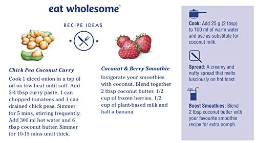 Eat Wholesome Organic Creamed Coconut Butter, 500g - 100% Natural Coconut Purée in Glass Jar