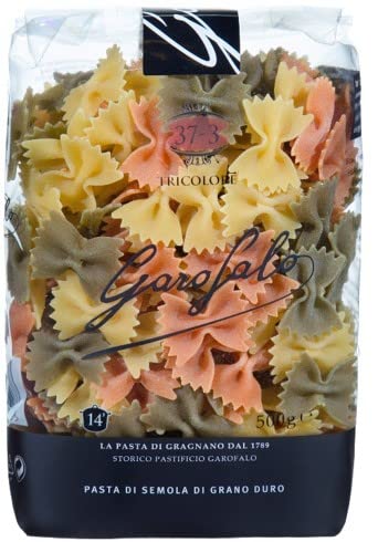 Garofalo Farfalle Tricolore Italian Dried Pasta with Spinach and Tomato - 500g