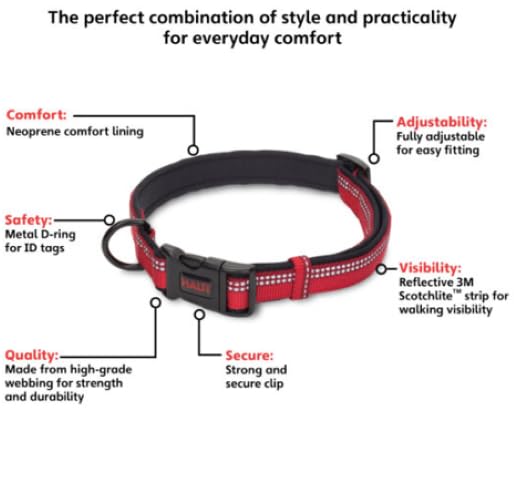 Halti Collar - Small Size, Red | Reflective Nylon & Neoprene Padded | Durable Metal D-Ring 4