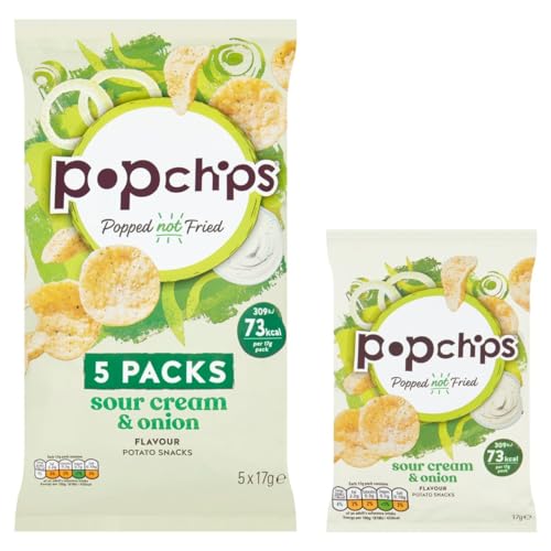 Popchips Sour Cream & Onion Multipack - Light & Crunchy Popped Snacks 6