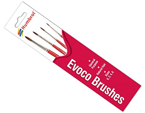 Humbrol Evoco Paint Brush Set - 4 Pack | Sizes 0, 2, 4, 6 | Natural Hair 3