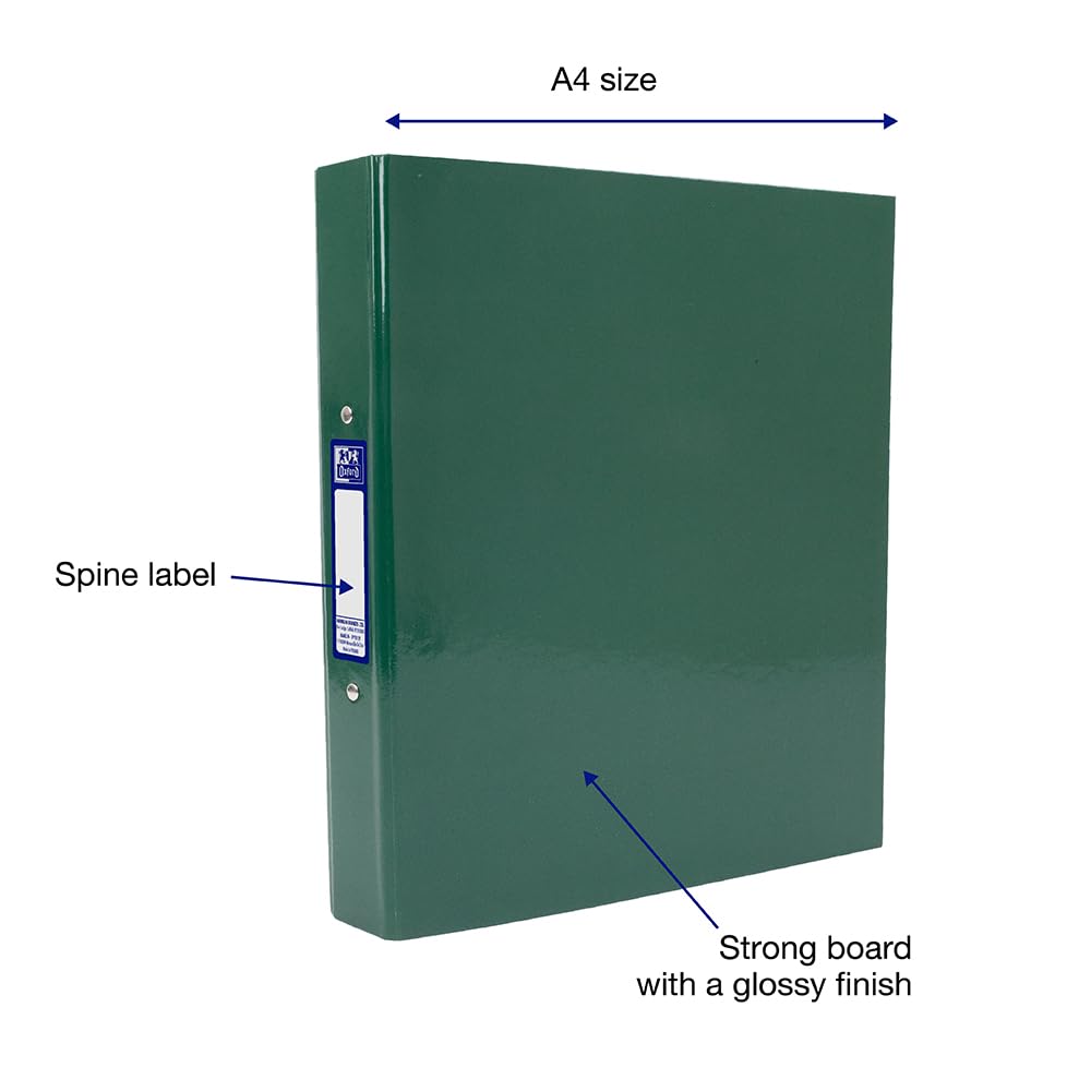 Oxford Premium A4 Ring Binder, Dark Green Single Folder, 25mm Capacity, Lam 2