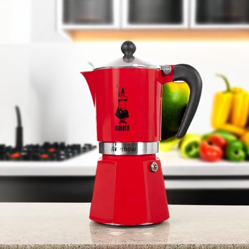 Bialetti Rainbow Espresso Maker for 6 Cups, Aluminium Stovetop Coffee Maker, Red, 30 x 20 x 15 cm