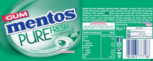 Mentos Pure Fresh Spearmint Chewing Gum 35 Pieces – Sugar-Free, Pocket-Sized, Gluten-Free 6