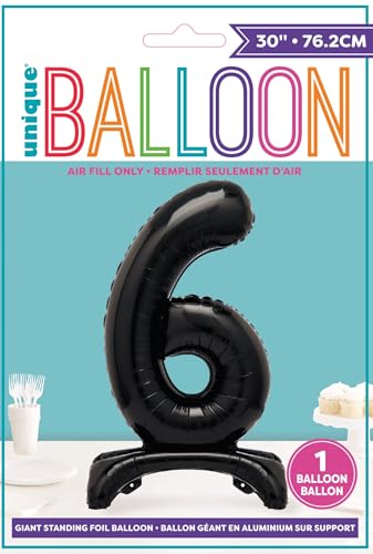 Unique Black Standing Number 6 Foil Balloon 30" - Party Decoration for Birthdays & Events