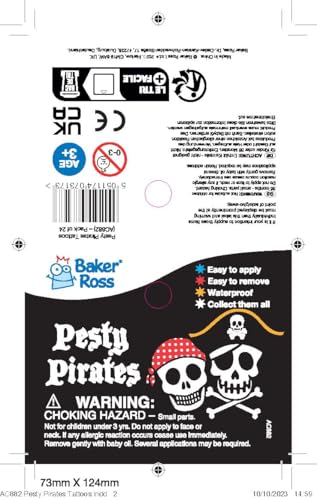 Baker Ross Pesky Pirate Temporary Tattoos (Pack of 24 Designs, 48 Tattoos) for Kids Party Favors 4