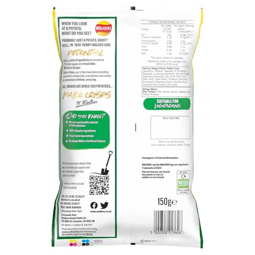 Walkers Salt &amp; Vinegar Chips 150g Beutel zum Teilen 5