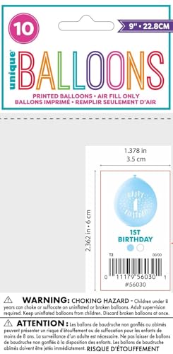 Happy 1st Birthday Blue Latex Balloons (22cm) Pack of 10 - Festive Party Decor 6