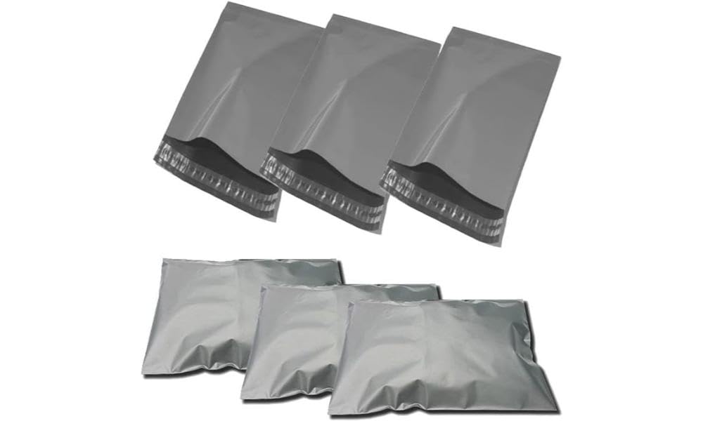 G4GADGET Grey Polythene Mailing Postal Bags - 50 Count, 14' X 21', 50 Micron Thickness