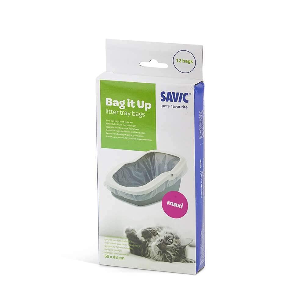 Savic Bag It Up Litter Box Liners - 12 Maxi Hygienic Bags | 55x43 cm | Unscented Plastic