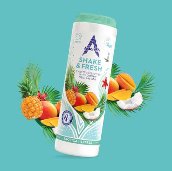 Astonish Shake & Fresh Carpet Freshener - Tropical Breeze Odour Eliminator, 3-Pack
