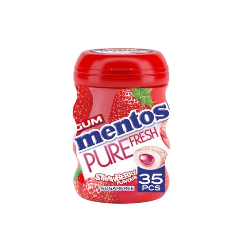 MENTOS Pure Fresh Strawberry Chewing Gum - Sugar-Free, Liquid Filled Centre | 35 Pieces