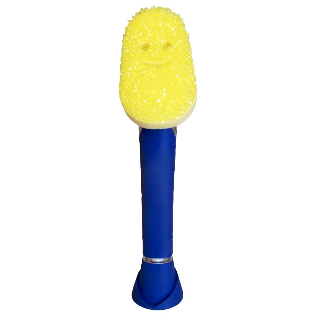 Scrub Daddy Dish Wand Scrubbing Brush with Handle - Soap Dispensing Dish Brush with Detachable Sponge Head, Blue