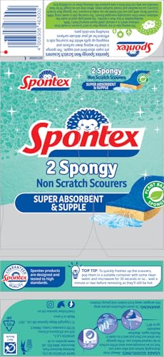 Spontex Non-Scratch Super Absorbent Sponge Scourers, Pack of 2 - Yellow 6