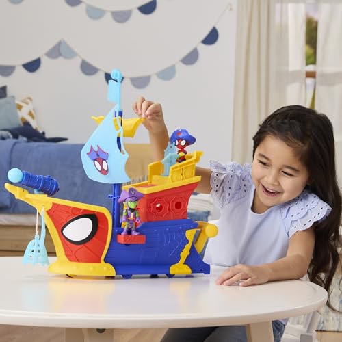 Spidey and His Amazing Friends Water-Webs Webs Ahoy Bubble Pirate Ship Playset - 43 cm with Real Bubble Maker, Spidey & Green Goblin Figures, Ages 3+ 10