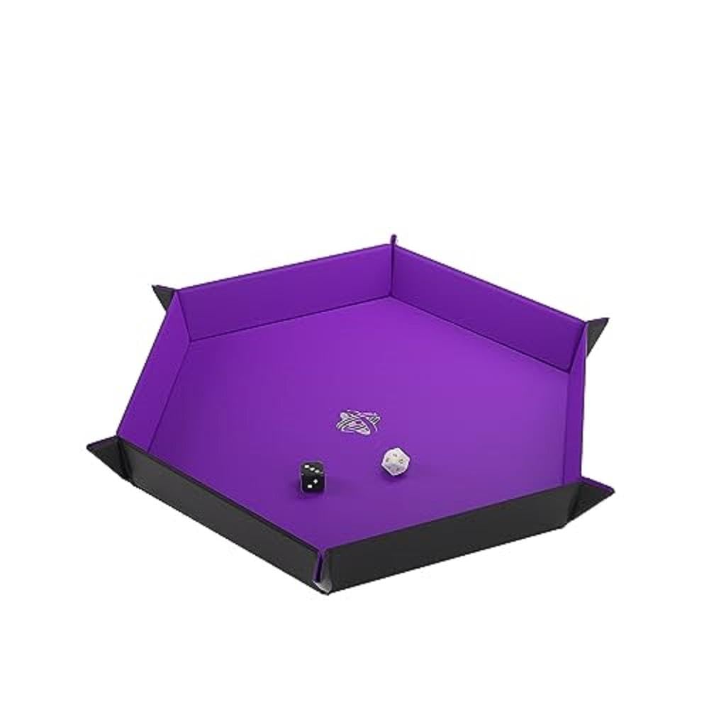 Gamegenic Magnetic Dice Tray - Hexagonal Reversible Dice Tray for Board Games, Black/Purple 4
