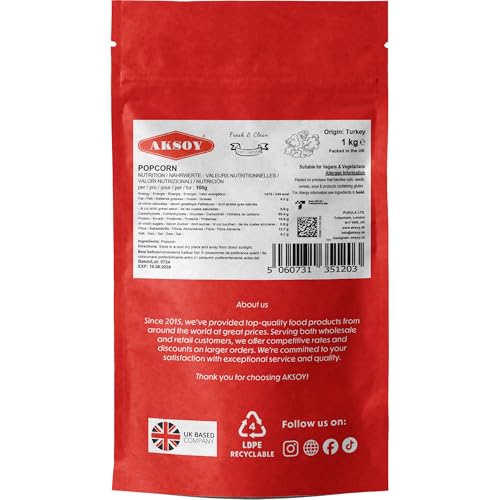 AKSOY Popping Corn Kernels - 1KG | Gourmet White Popcorn for Stovetop, Air Popper & Microwave 10
