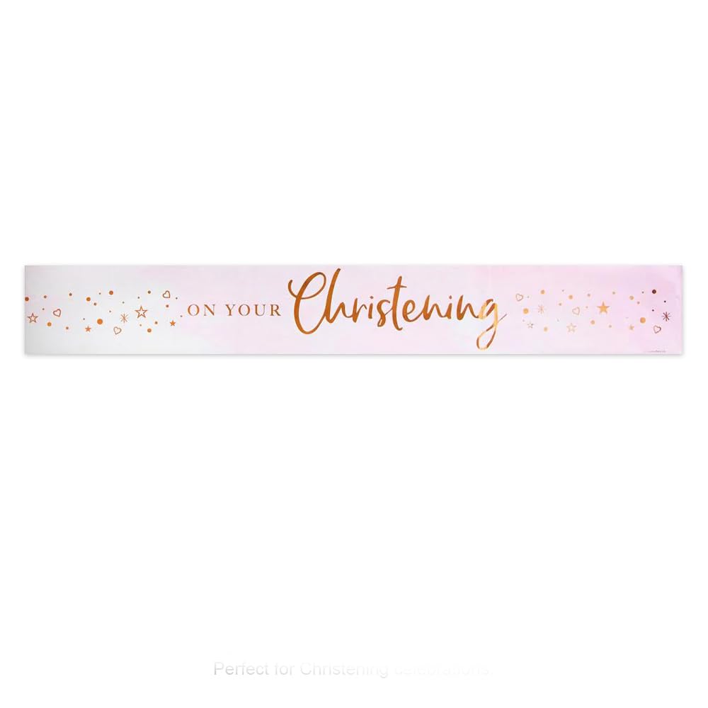 Anniversary House Pink Christening Foil Banner - 9ft Reusable Party Decoration