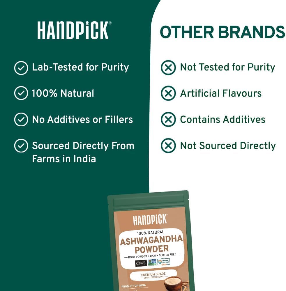 HANDPICK Ashwagandha Root Powder - Withania Somnifera - 100% Natural Non-GMO Vegan Herb from India (200g)
